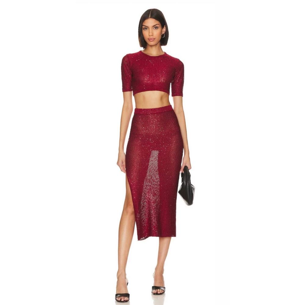 $275 Misa Red Darya Skirt / Shirt Set Size: L